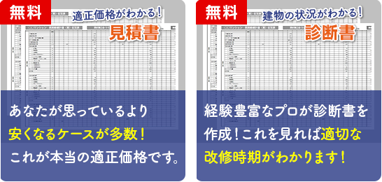 無料 適正価格がわかる！見積書 無料 建物の状況がわかる！診断書